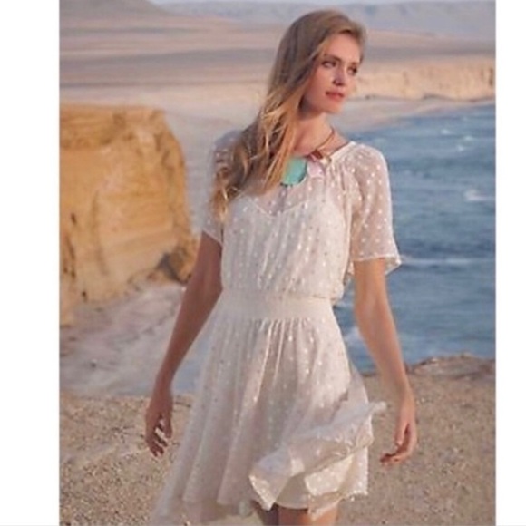 Anthropologie Leifnotes Polka Dot Dress White Ivory Sequin Flutter Sleeve 4 NWT - Picture 3 of 14